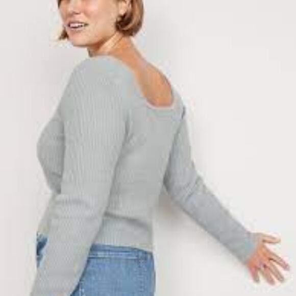 Old Navy Fitted Cropped Square-Neck Rib-Knit Sweater Silver Sage Size 3X - Picture 10 of 10